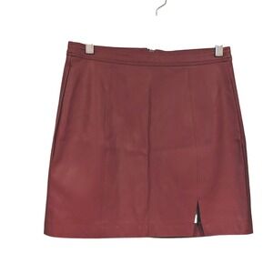 Shinesstar Burgundy Faux Leather Mini Skirt with Slit Size M